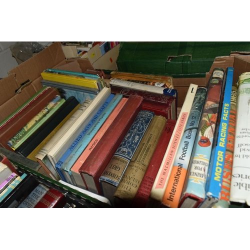 585 - FIVE BOXES OF BOOKS AND, FOLDED MAPS AND GUIDE BOOKS, including six Observer books,  other books inc... 