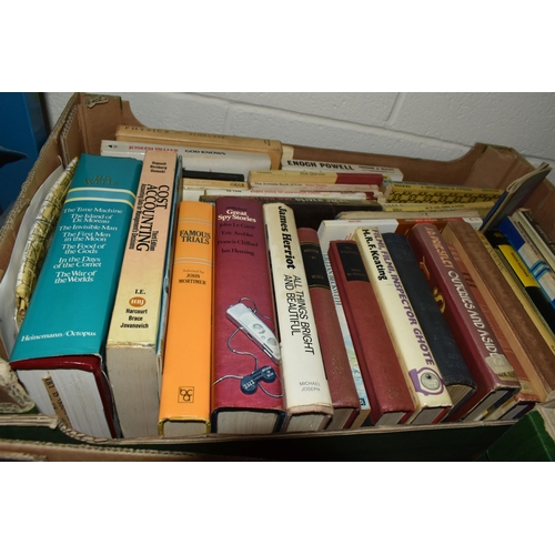 585 - FIVE BOXES OF BOOKS AND, FOLDED MAPS AND GUIDE BOOKS, including six Observer books,  other books inc... 