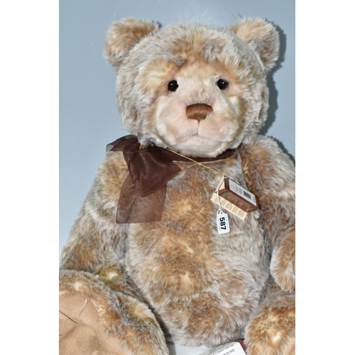 587 - A LARGE CHARLIE BEAR 'IAN' CB151570, designed by Isabelle Lee and Charlie, brown frosted plush, blac... 