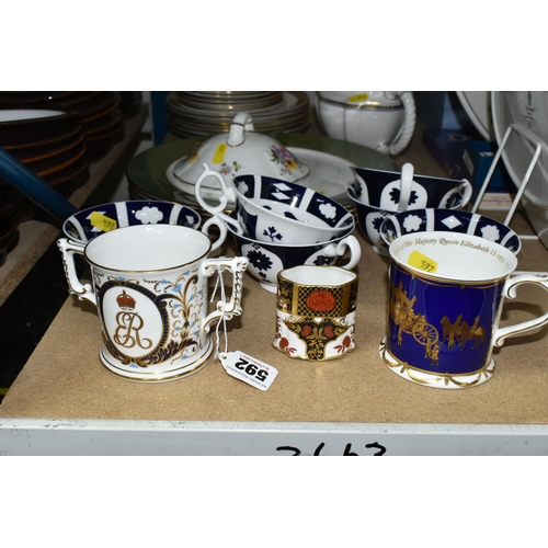 592 - A GROUP OF ROYAL CROWN DERBY CERAMICS, comprising six Royal Crown Derby Unfinished Imari pattern cup... 