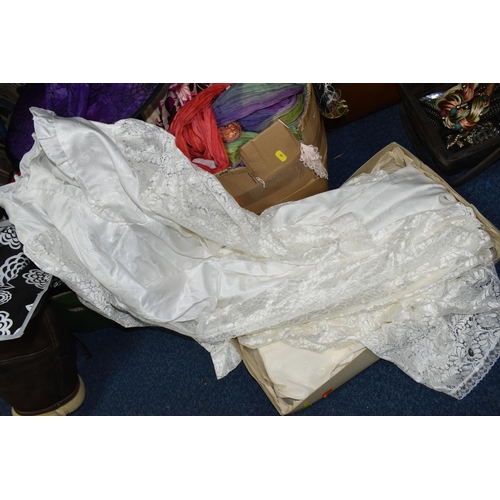 607 - FIVE BOXES AND LOOSE CLOTHING AND ACCESSORIES ETC, to include two boxes of fancy dress items, Leathe... 