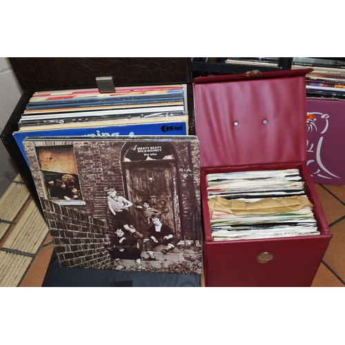 621 - TWO RECORD CASES AND FIVE BOXES OF RECORDS, SHEET MUSIC, CDS ETC, the LPs include Meatloaf (Bat Out ... 