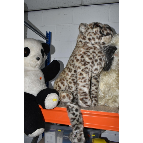 630 - A COLLECTION OF LARGE SOFT TOY ANIMALS, comprising a 'Merrythoughts' seated leopard, height 60cm tog... 