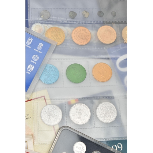 215 - A PLASIC STORAGE BOX OF WORLD COINAGE, to include a volume by The Franklin Mint, Great Historic coin... 