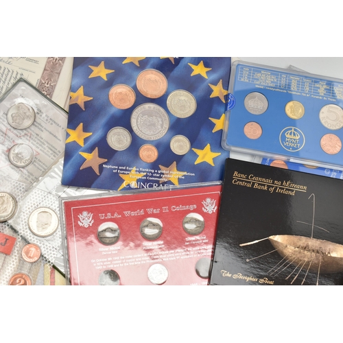 215 - A PLASIC STORAGE BOX OF WORLD COINAGE, to include a volume by The Franklin Mint, Great Historic coin... 