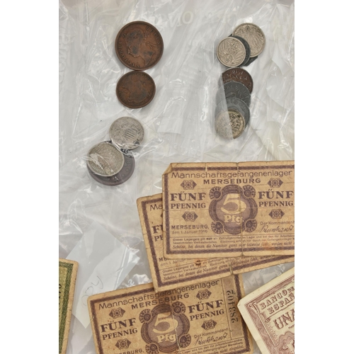 217 - A TIN CONTAINING MIXED WORLD COINS, to include 1890s Japan One Yen, Silver Rupee Hyderabad, 1900 LX1... 