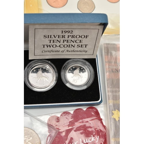 218 - A BOX OF ROYAL MINT COINAGE, to include 1992 Silver Proof Ten Pence two coin set, 1991 Silver Proof ... 