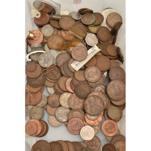 221 - TWO BOXES CONTAINING LOOSE COINS AND COMMEMORATIVES, to include a Royal Mint National Trust Medallio... 