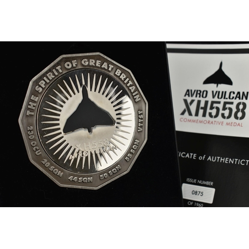 222 - A BOXED 'AVRO VULCAN' COMEMMORATIVE MEDAL, XH558 medal, fitted box with COA number 0875 of 1960 Limi... 