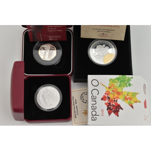 224 - THREE BOXED COINS, to include 2014 Ten Dollar, fine silver coin, O Canada Bison, with box and COA, a... 