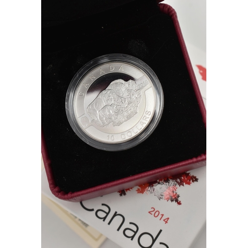 224 - THREE BOXED COINS, to include 2014 Ten Dollar, fine silver coin, O Canada Bison, with box and COA, a... 