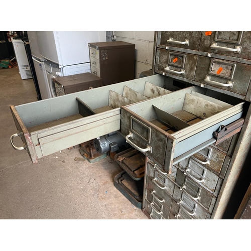 1103 - A MID CENTURY JEBCO INDUSTRIAL METAL DRAW UNIT with 22 lift out drawers on 11 bearing runners with a... 