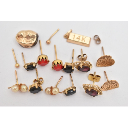 130 - ASSORTED EARRINGS AND A PENDANT, to include a pair of 9ct gold textured heart shape stud earrings, m... 