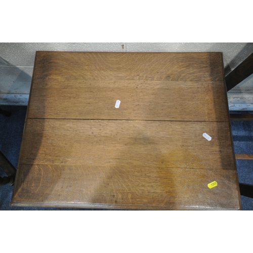 1203 - A 20TH CENTURY OAK BARLEY TWIST GATE LEG TABLE, open width 107cm x closed width 39cm x depth 76cm x ... 