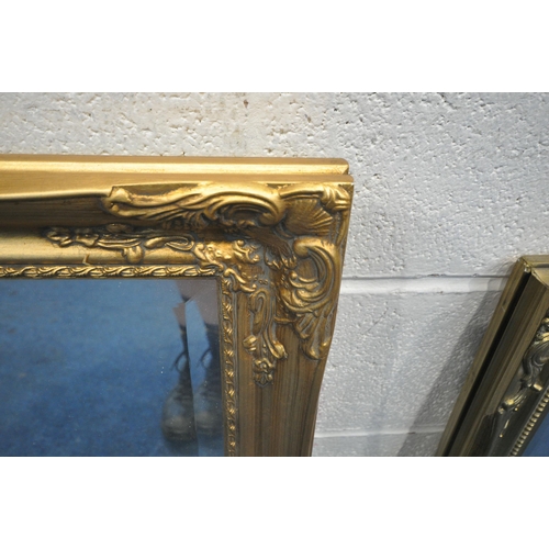 1204 - A RECTANGULAR GILT FRAMED BEVELLED EDGE WALL MIRROR, 75cm x 64cm, another bevelled edge mirror, alon... 