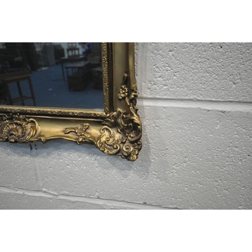 1204 - A RECTANGULAR GILT FRAMED BEVELLED EDGE WALL MIRROR, 75cm x 64cm, another bevelled edge mirror, alon... 