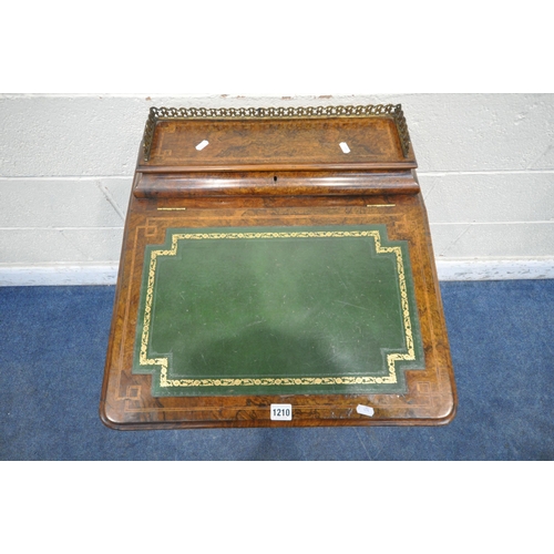 1210 - A VICTORIAN WALNUT DAVENPORT, with a raised gallery back, a small hinged compartment and a larger hi... 