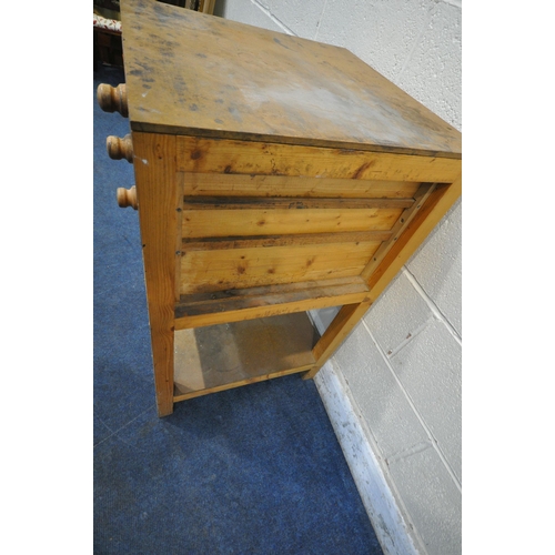 1214 - A 20TH CENTURY PINE THREE DRAWER CABINET, with an undershelf, width 55cm x depth 60cm x height 92cm ... 