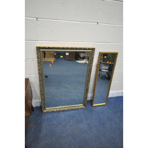 1217 - A RECTANGULAR BEVELLED EDGE WALL MIRROR, 103cm x 72cm, a smaller mirror, a mahogany Sutherland table... 