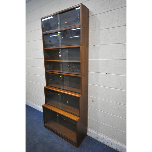 1219 - A 20TH CENTURY SIMPLEX SIX SECTION MAHOGANY STACKING BOOKCASE, all sections with double sliding glas... 