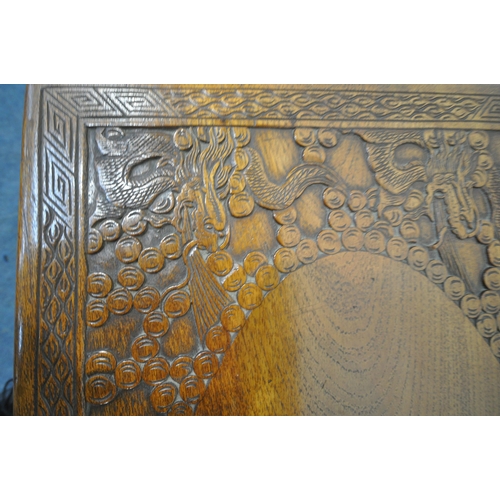 1223 - A 20TH CENTURY CAMPHORWOOD BLANKET CHEST, with detailed carving, depicting, ships, dragons, etc, wid... 