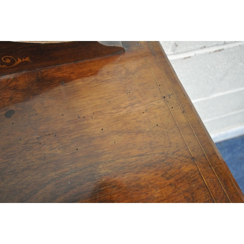 1224 - A VICTORIAN ROSEWOOD MUSIC CABINET, with a raised back, the single drawer with marquetry inlaid pane... 