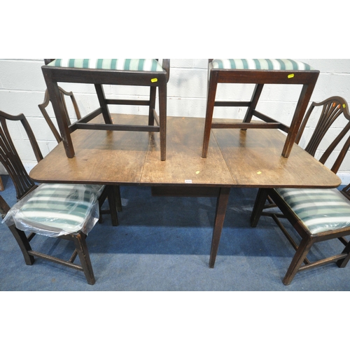 1233 - A GEORGIAN MAHOGANY GATE LEG TABLE, open width 149cm x depth 99cm x height 72cm, along with a set of... 