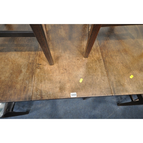 1233 - A GEORGIAN MAHOGANY GATE LEG TABLE, open width 149cm x depth 99cm x height 72cm, along with a set of... 