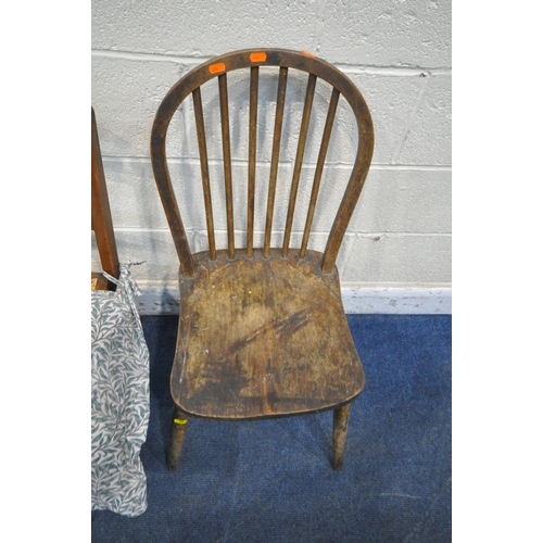 1236 - A 20TH CENTURY OAK CHAIR, with foliate details, barley twist supports, blue upholstery, on block and... 