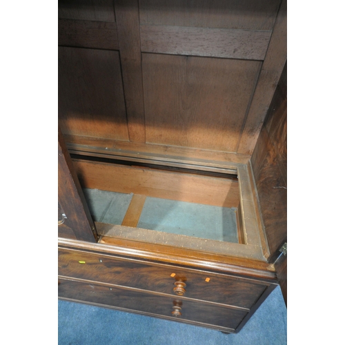 1239 - A 19TH CENTURY MAHOGANY LINEN PRESS, fitted with double cupboard doors, above two drawers, width 129... 