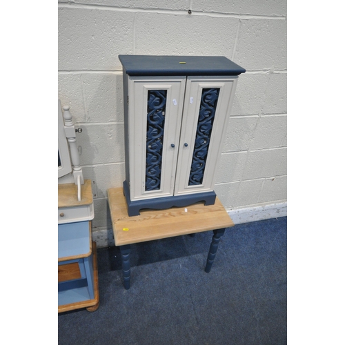 1257 - A SELECTION OF BLUE PAINTED FURNITURE, to include a chair, a pair of single drawer bedside cabinets,... 