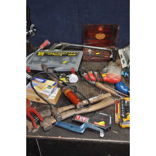 1061 - A CASE AND TWO TRAYS CONTAINING TOOLS including two Record and one Woden G Clamps, a Stanley No4 pla... 