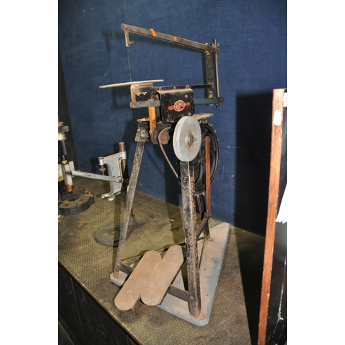 1065 - A VINTAGE CAST IRON BEARING PRESS, a Hobbies manual scroll saw and a drill press (3)