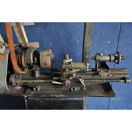 1086 - A VINTAGE MYFORD A5 LATHE on a bespoke stand with an 18in bed length, an end mill attachment, a four... 