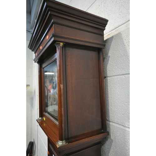 1260 - A MAHOGANY EIGHT DAY LONGCASE CLOCK, with box strung inlay, the hood with a glazed door, enclosing a... 