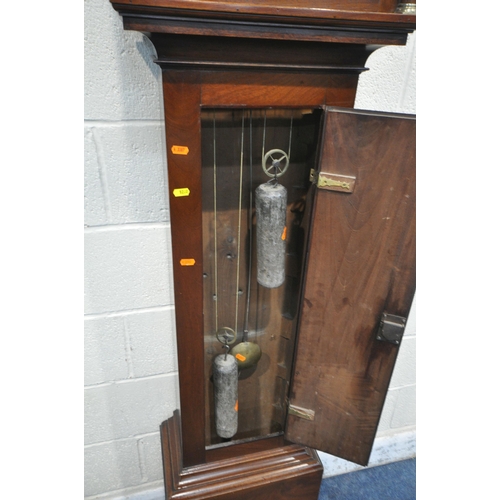 1260 - A MAHOGANY EIGHT DAY LONGCASE CLOCK, with box strung inlay, the hood with a glazed door, enclosing a... 