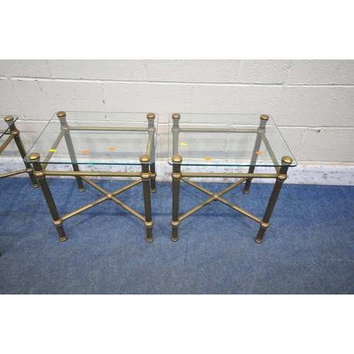 1272 - A 20TH CENTURY RECTANGULAR GLASS COFFEE TABLE, with a tubular brass frame, length 111cm x depth 56cm... 