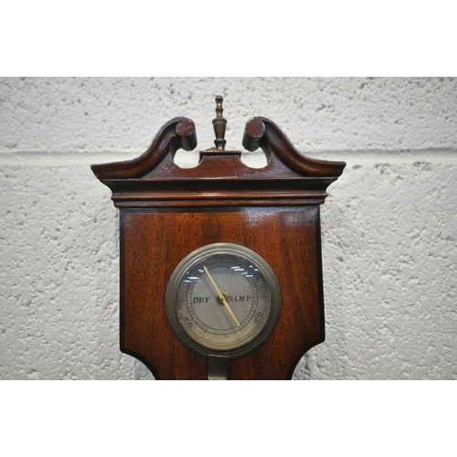 1277 - A 19TH CENTURY J STROUD MAHOGANY BANJO BAROMETER, with a dry/damp dial, a thermometer, a large centr... 