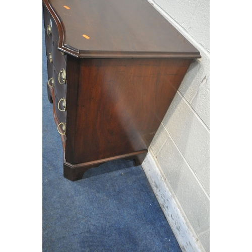 1280 - A GEORGIAN MAHOGANY SERPENTINE CHEST OF FOUR DRAWERS, on bracket feet, width 80cm x depth 53cm x hei... 