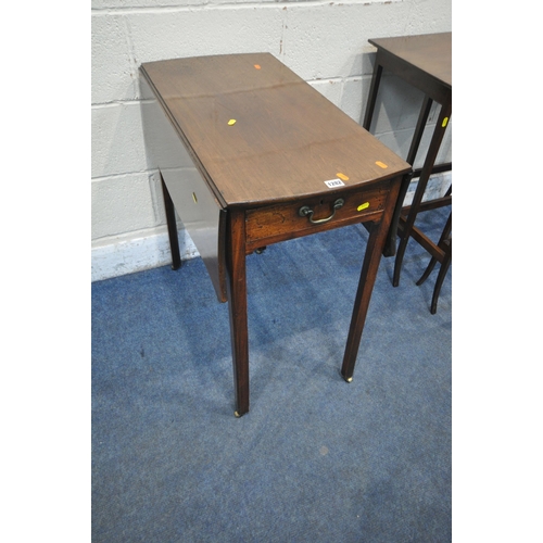 1282 - A GEORGIAN MAHOGANY SERPENTINE DROP LEAF TABLE, with a single frieze drawer, raised on square legs a... 