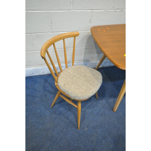 1293 - LUCIAN ERCOLANI, ERCOL, A MID CENTURY ELM AND BEECH RECTANGULAR DINING TABLE, on splayed square tape... 