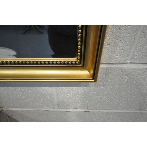 1298 - A GILT FRAMED RECTANGULAR BEVELLED EDGE WALL MIRROR, 100cm x 71cm, a two drawer bedside, a footstool... 