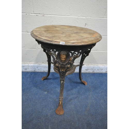 1306 - ANSELLS BREWERY LTD, ASTON, A 19TH CENTURY CAST IRON PUB TABLE, with circular wooden top, foliate an... 