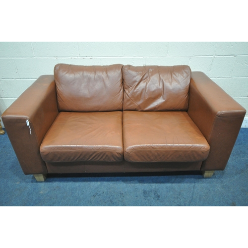 1328 - SIREN FURNITURE LTD, A BROWN LEATHER TWO SEATER SOFA, length 168cm x 90cm x height 70cm (condition r... 