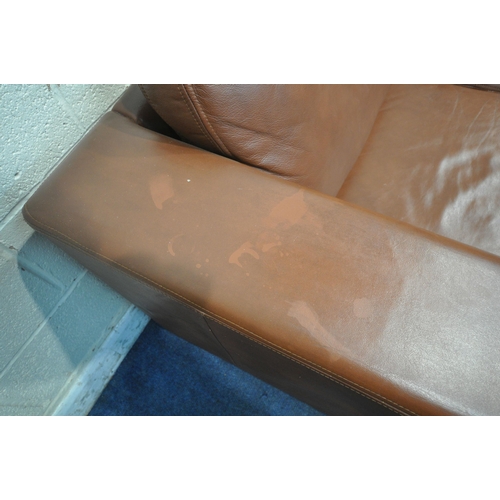 1328 - SIREN FURNITURE LTD, A BROWN LEATHER TWO SEATER SOFA, length 168cm x 90cm x height 70cm (condition r... 