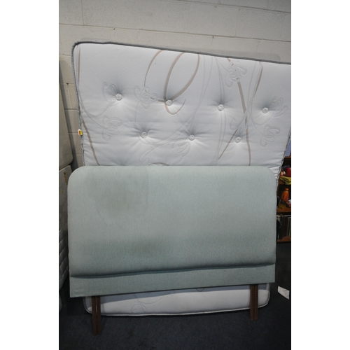 1334 - A SLUMBERLAND 5FT DIVAN BED AND MATRESS, with a teal headboard (condition report: general signs of u... 