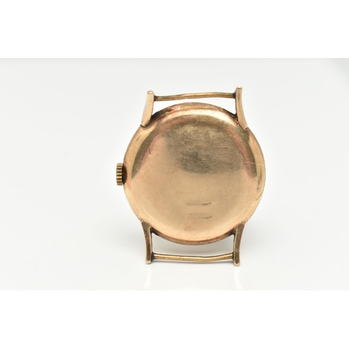 16 - A 9CT GOLD ROTARY WATCH HEAD, the circular face with gold coloured Arabic numerals and hands, with s... 