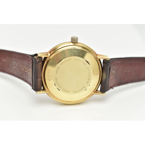 17 - A GENTLEMAN'S BUCHERER WRISTWATCH, the circular face with gold coloured baton markers and hands, day... 