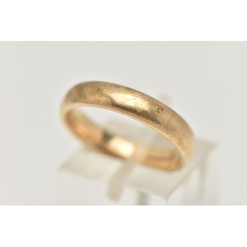 45 - A 9CT GOLD BAND RING, plain polished yellow gold courted band, approximate width 4mm, hallmarked 9ct... 