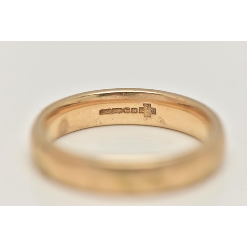 45 - A 9CT GOLD BAND RING, plain polished yellow gold courted band, approximate width 4mm, hallmarked 9ct... 